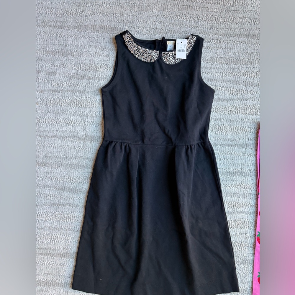 J CREW BRAND NEW W/tags Elegant Black Ponte Kids Dress with Embellished Collar